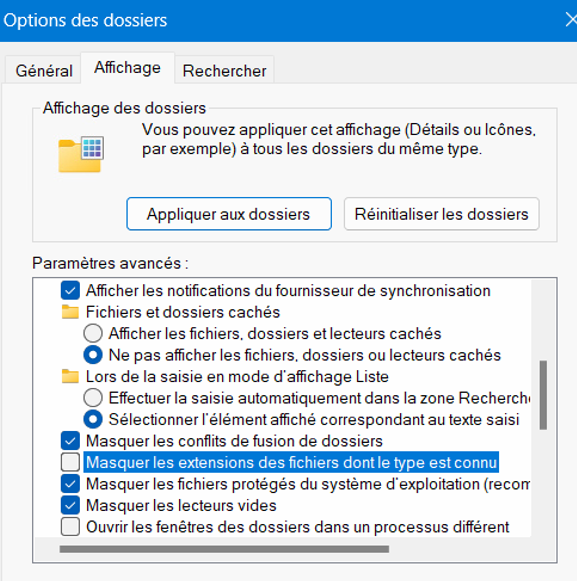 afficher les extensions